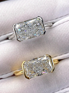 辉之翼珠宝新款S925银镶嵌7*11mm长方冰花切时尚气质戒指环欧美款