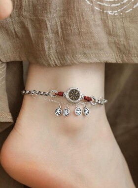 红绳编织银珠手链平安喜乐纽扣银坨坨新中式本命年手饰女民族风