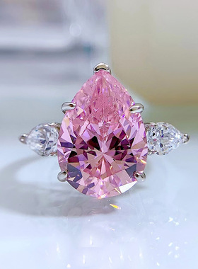 隆隆金设计高碳钻夸张大中指订婚水滴戒指女s925银网红欧美指环