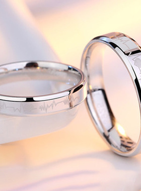 韩版简约S925纯银情侣对戒活口男女一对情侣银戒指心跳