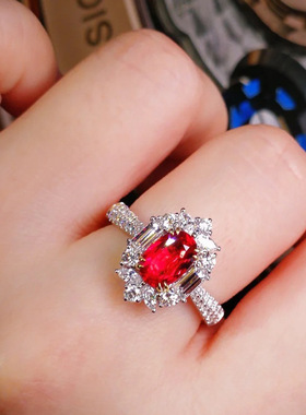 鹿鹿通珠宝 S925银新款蓝宝石5*7椭圆戒指女豪华满钻时尚百搭款式