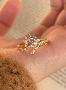 隆隆金新款S925银 5*7紫色权杖戒指紫气东来小众仙女甜美风直播