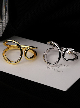 S925银欧美几何线条扭曲打结戒指 ins潮流冷淡风简约气质食指女款