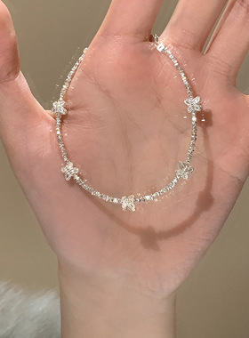 s925纯银蝴蝶碎银子手链女小众ins简约设计叠戴细闪高级感银手链