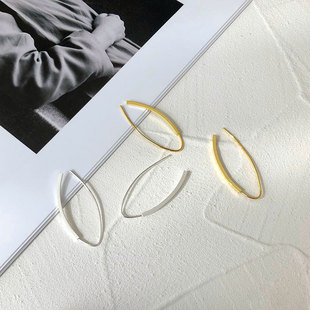 银家S925银V形方管耳环简约几何个性新潮女款韩式耳钉气质银饰