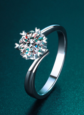 简约款s925银莫桑钻纽臂雪花戒指女抖音快手直播饰品礼物一件代发