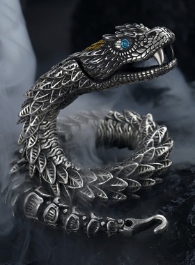 纯银手链男高级感原创小众设计感个性美杜莎响尾蛇嘻哈霸气潮