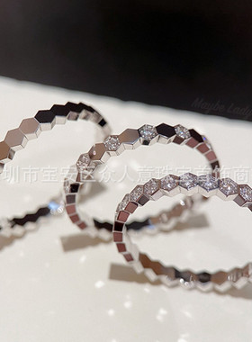 蜂巢戒指女s925银镀18k金小众设计轻奢满钻叠戴蜂窝时尚戒指钻戒