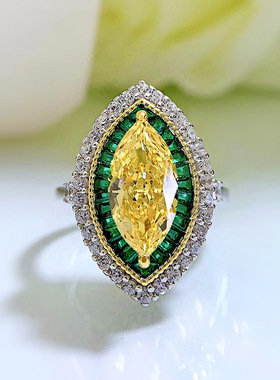 卓之凡珠宝新款S925银豪镶6*13高碳钻媲美黄钻马眼造型派对款戒指