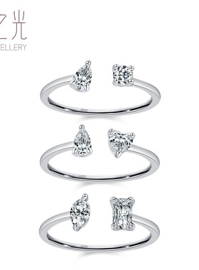 时尚S925银ins冷淡轻奢风闪亮锆石开口戒指女简约几何设计食指戒
