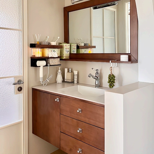 中古风复古实木浴室柜组合卫生间陶瓷一体盆洗手台烤漆洗漱台定制