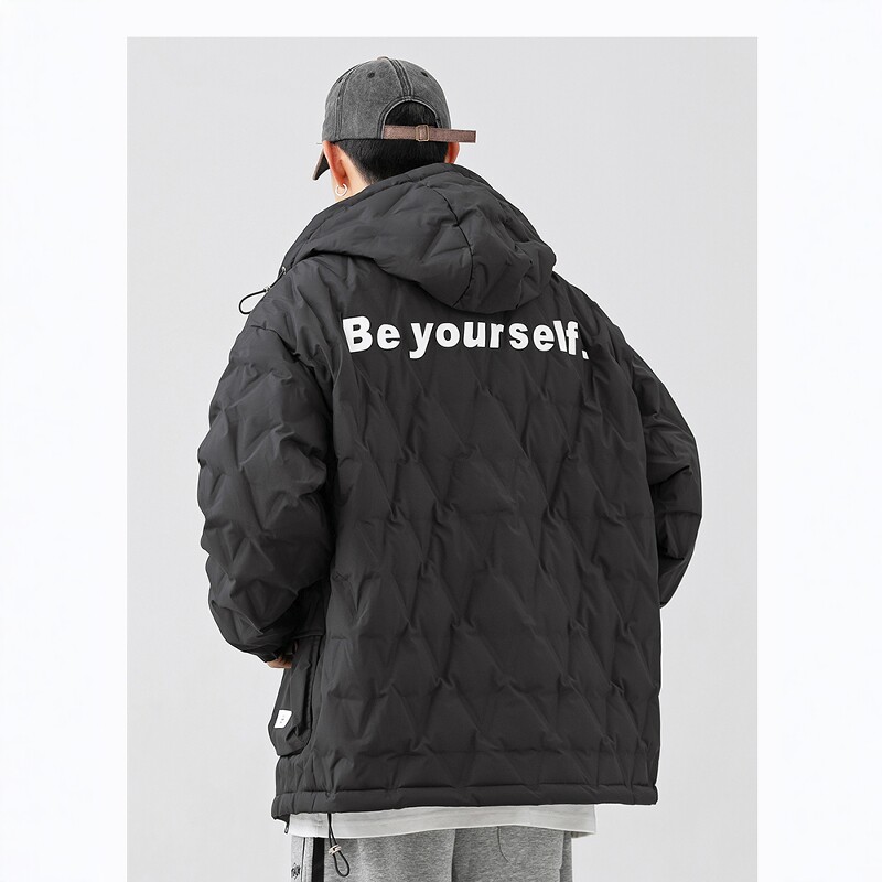 美式字母连帽白鸭绒男羽绒服外套