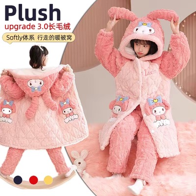 美乐蒂儿童睡衣女孩三层夹棉冬季