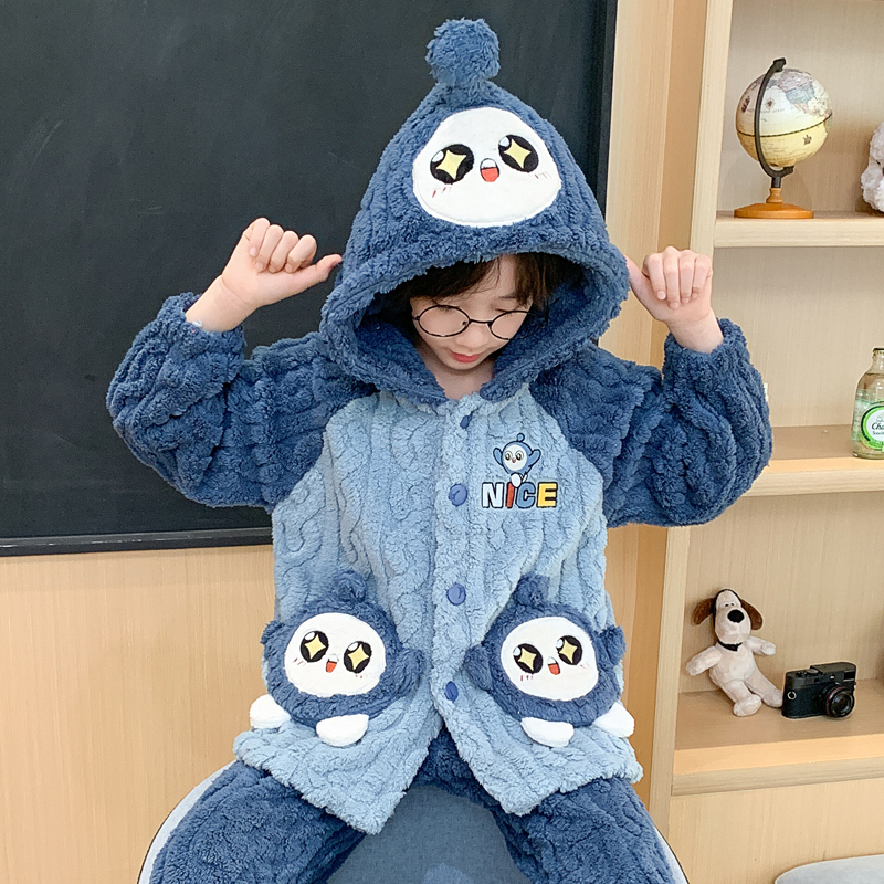 儿童睡衣珊瑚绒男童蛋仔秋冬毛绒