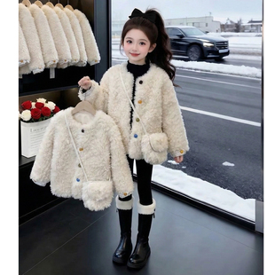 女童外套冬装2026新款儿童网红洋气爆款加厚毛毛衣女孩冬款拜年服