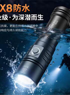 DL02专业潜水下摄影照明手电筒IPX8防水100米深充电超亮远射