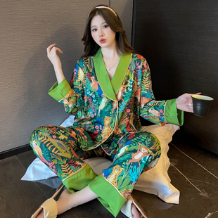 高级感奢华睡衣女春夏季长袖薄款冰丝丝绸春天可外穿家居服套装