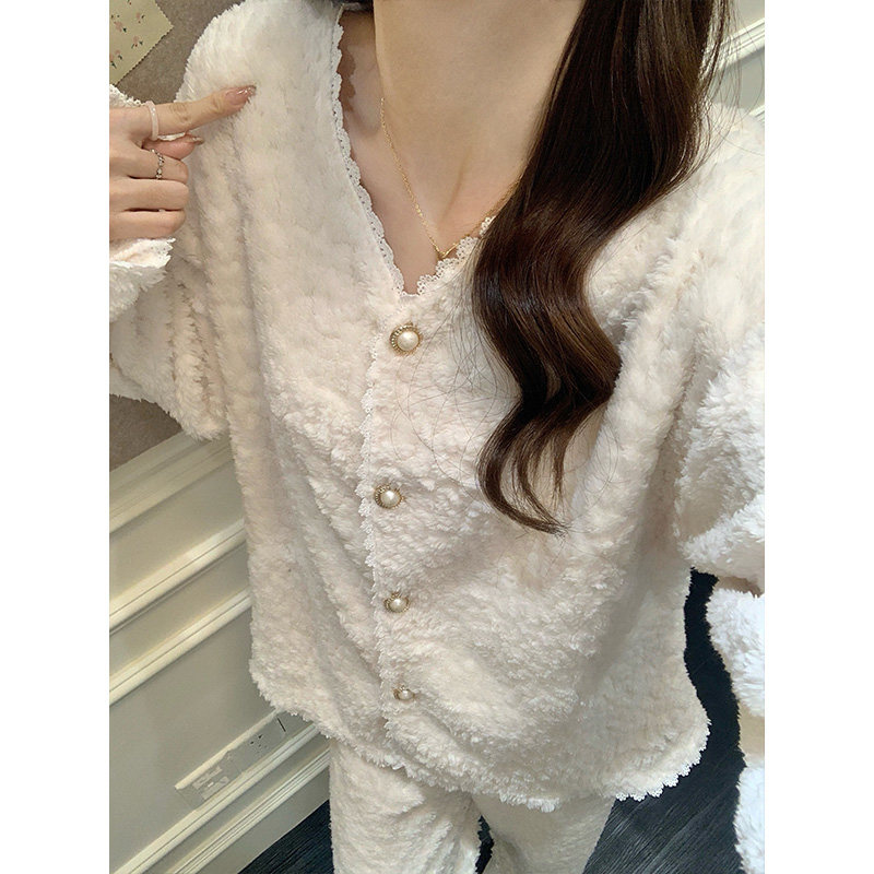 睡衣加绒加厚女士长袖冬天珊瑚绒