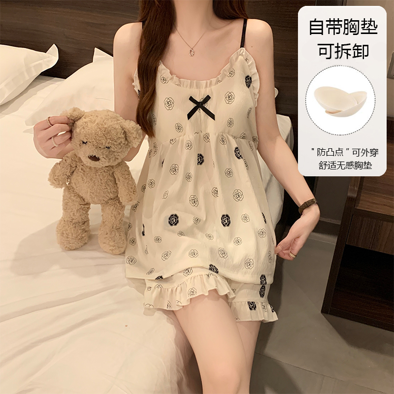 睡衣女夏季云朵棉性感甜美带胸垫