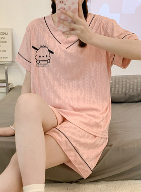 大码睡衣女夏季薄款纯棉短袖短裤