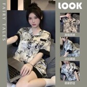 网红风2025新款 薄款 水墨画高级感夏天家居服可外穿 睡衣女夏季 短袖