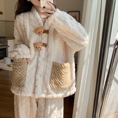 睡衣女冬季珊瑚绒大码加厚法兰绒