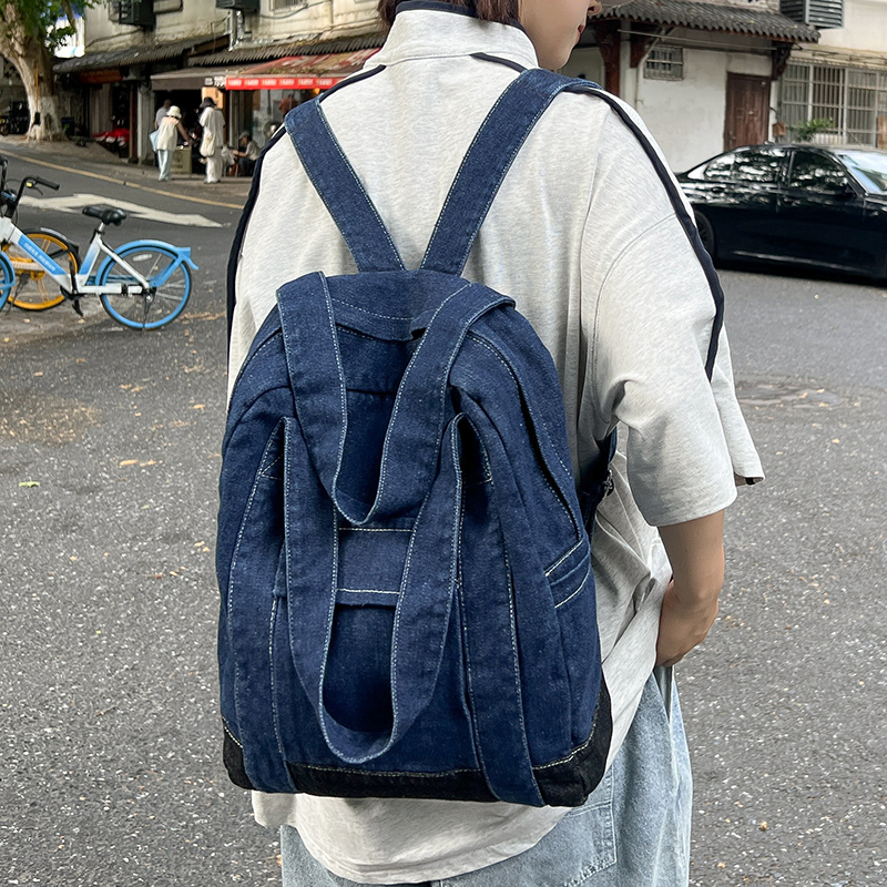 双肩包男大容量百搭水洗牛仔包韩版ins学生情侣书包旅行背包女潮
