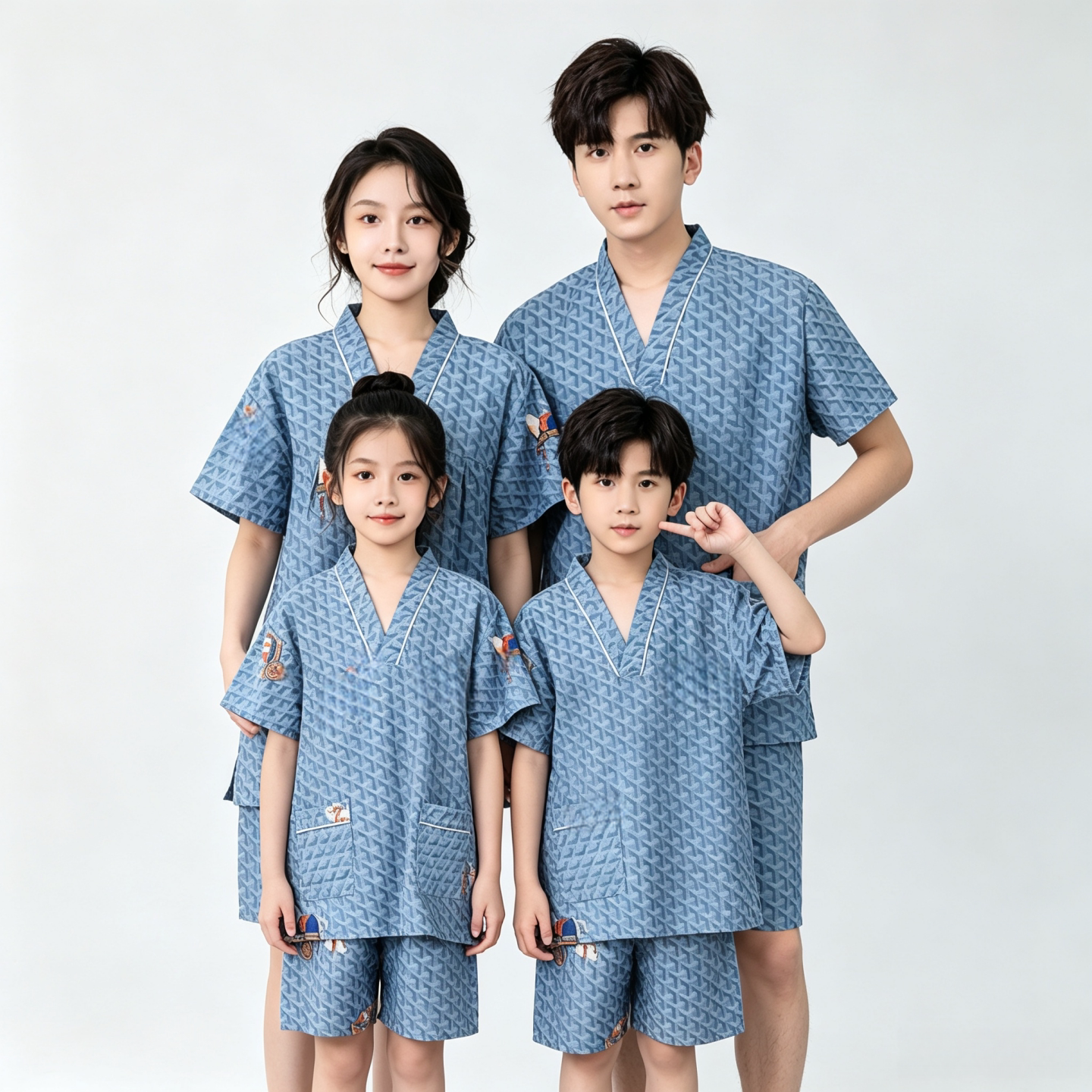 纯棉亲子装汗蒸服洗浴服男女情侣家居服睡衣中大儿童小孩按摩休闲