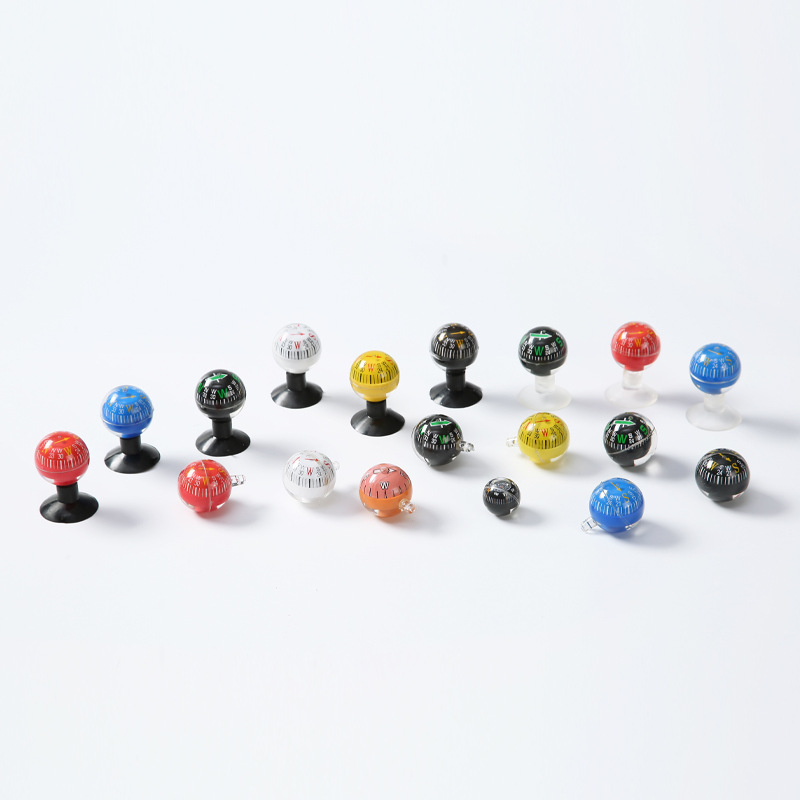 跨境QC28汽车车载球形指南针带吸盘 户外多色装饰塑料指南球