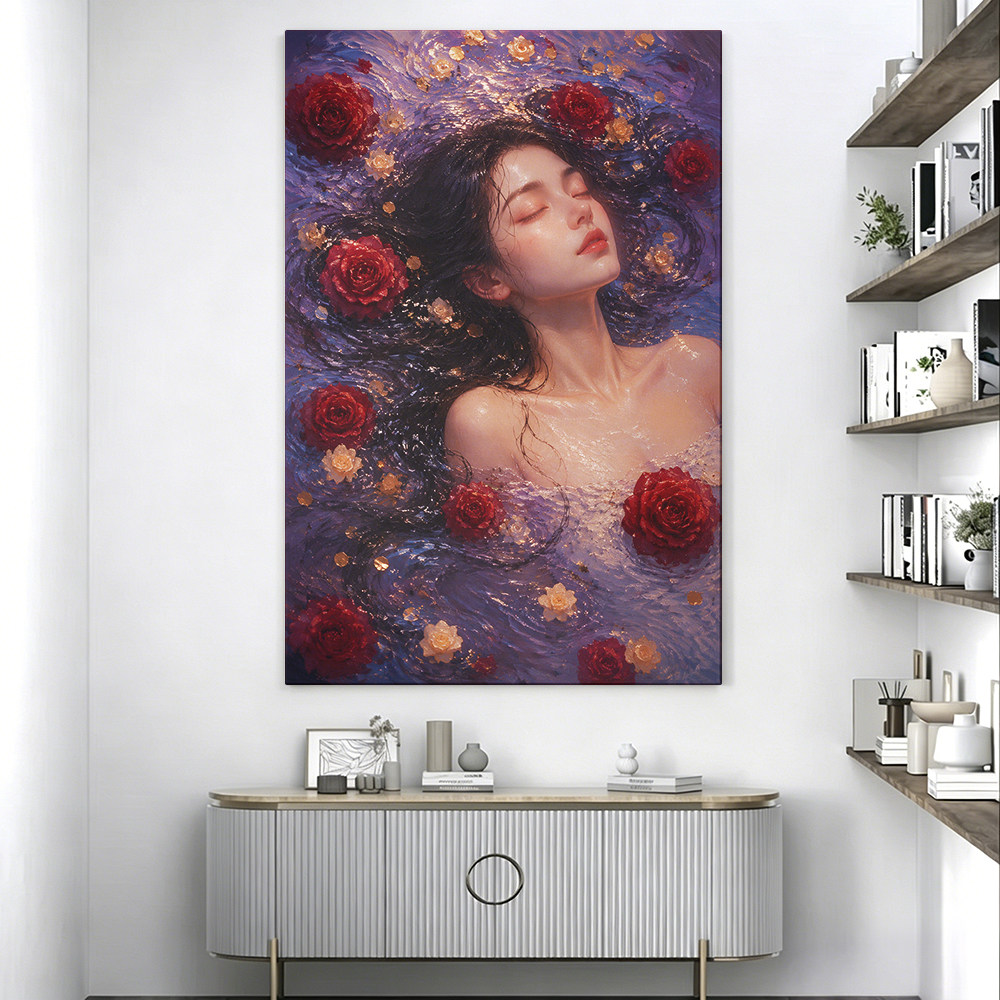 玫瑰花美女艺术装饰画挂画现代简约卧室背景墙画