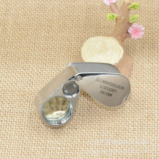 厂家 两LED灯30x21mm合金高倍古玩字画珠宝鉴定放大镜21007