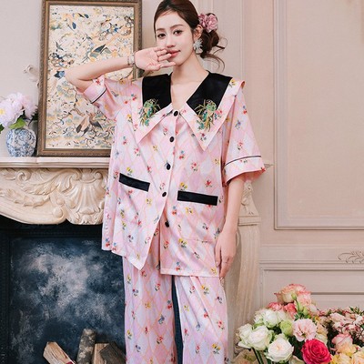 原创刺绣仿真丝冰丝家居服可外穿