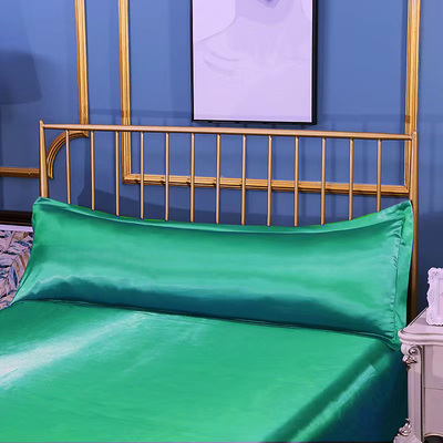 墨绿色丝绸双人长枕套冰丝枕头套