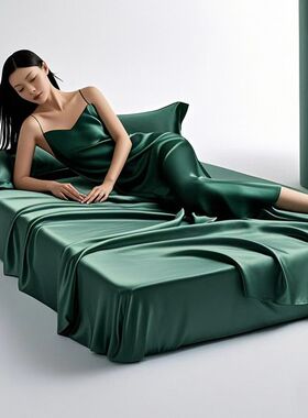 夏季高级感墨绿色水洗真丝床笠单件可定制冰天丝床罩保护套三件套