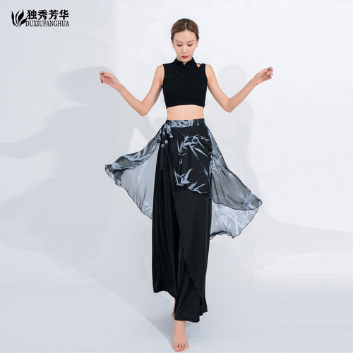 古风爵士舞蹈服旗袍立领无袖上衣民族舞绑带裙裤现代舞宽松舞蹈裤
