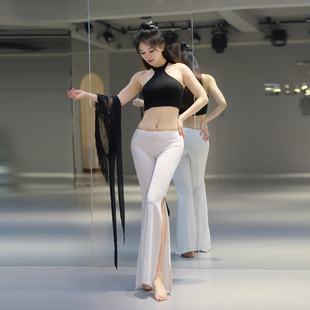 东方舞臀巾亮片流苏腰巾舞台表演 开叉修身 肚皮舞新款 低腰喇叭裤