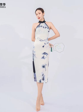 古典舞旗袍白色2025新款无袖性感改良旗袍连衣裙古风爵士表演出服