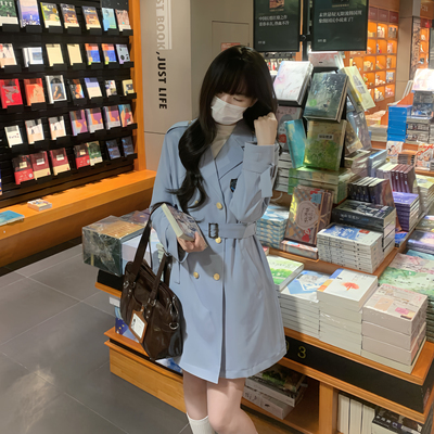 jk中长款日系学院风衣女双排扣