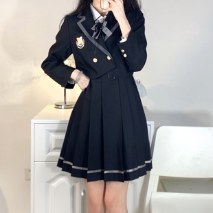 女春季 车厘子jk原创日系短款 套装 时尚 学院风高腰半身裙三件套 西装