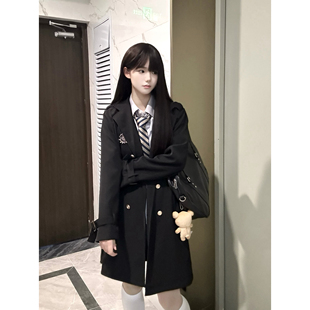 车厘子jk【律政学园】中长款风衣女新款韩版双排扣小个子短款外套