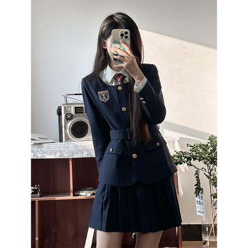 车厘子jk藏青色无领西服