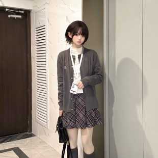 女刺绣格裙套装 原创日系学院风毛衣开衫 圆领 格蕾小姐 车厘子jk