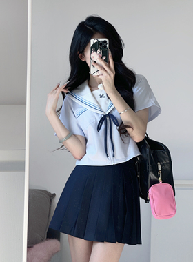 车厘子jk原创 水色水手服日系学院风基础款校供制服百褶裙套装女