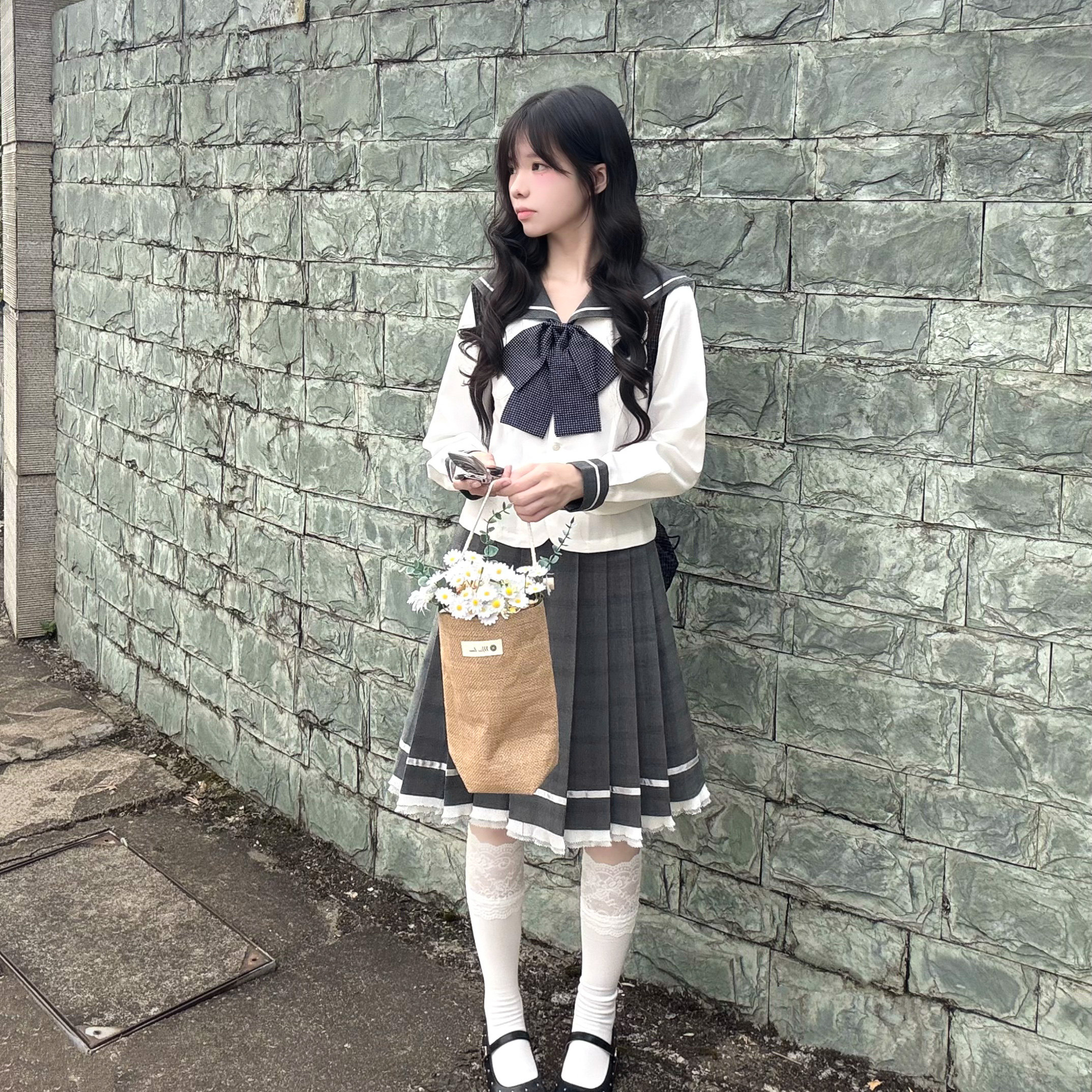 车厘子jk【小墨町】原创日系学院风水手服长短袖上衣百褶裙套装女