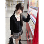 针织衫 车厘子jk 灰粉装 日系学院风黑色毛衣刺绣格裙套装 墨川道