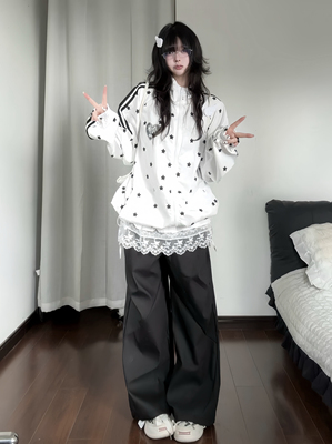 咖喱人夏季复古星星印花防晒衣男女新款宽松百搭连帽上衣外套