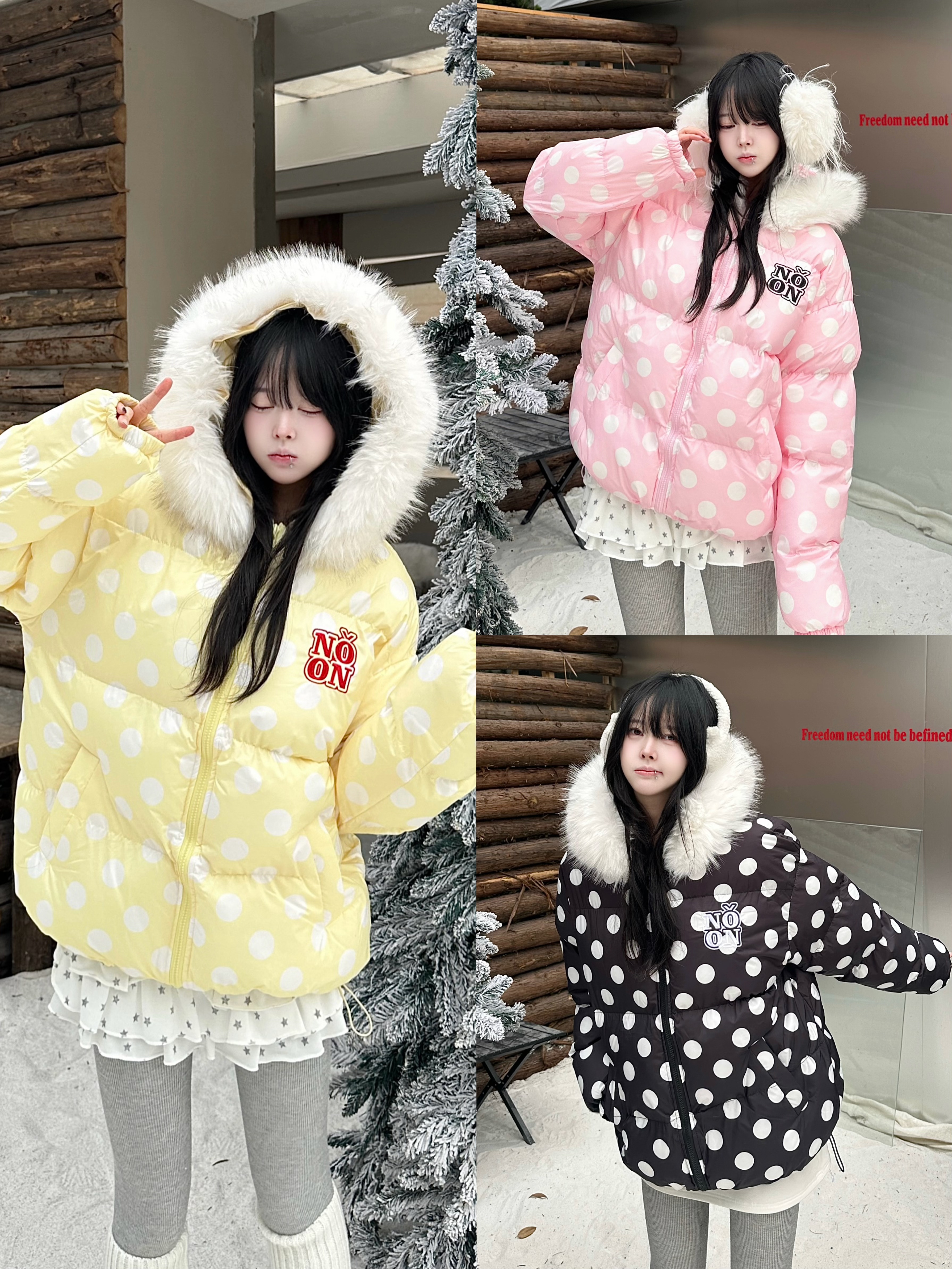 咖喱人冬季美式复古波点宽松加厚保暖棉服女百搭休闲面包服外套