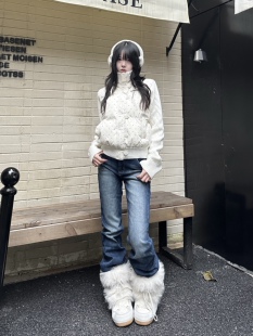 咖喱人韩系波点针织拼接立领棉服女冬季新款加厚保暖面包服外套