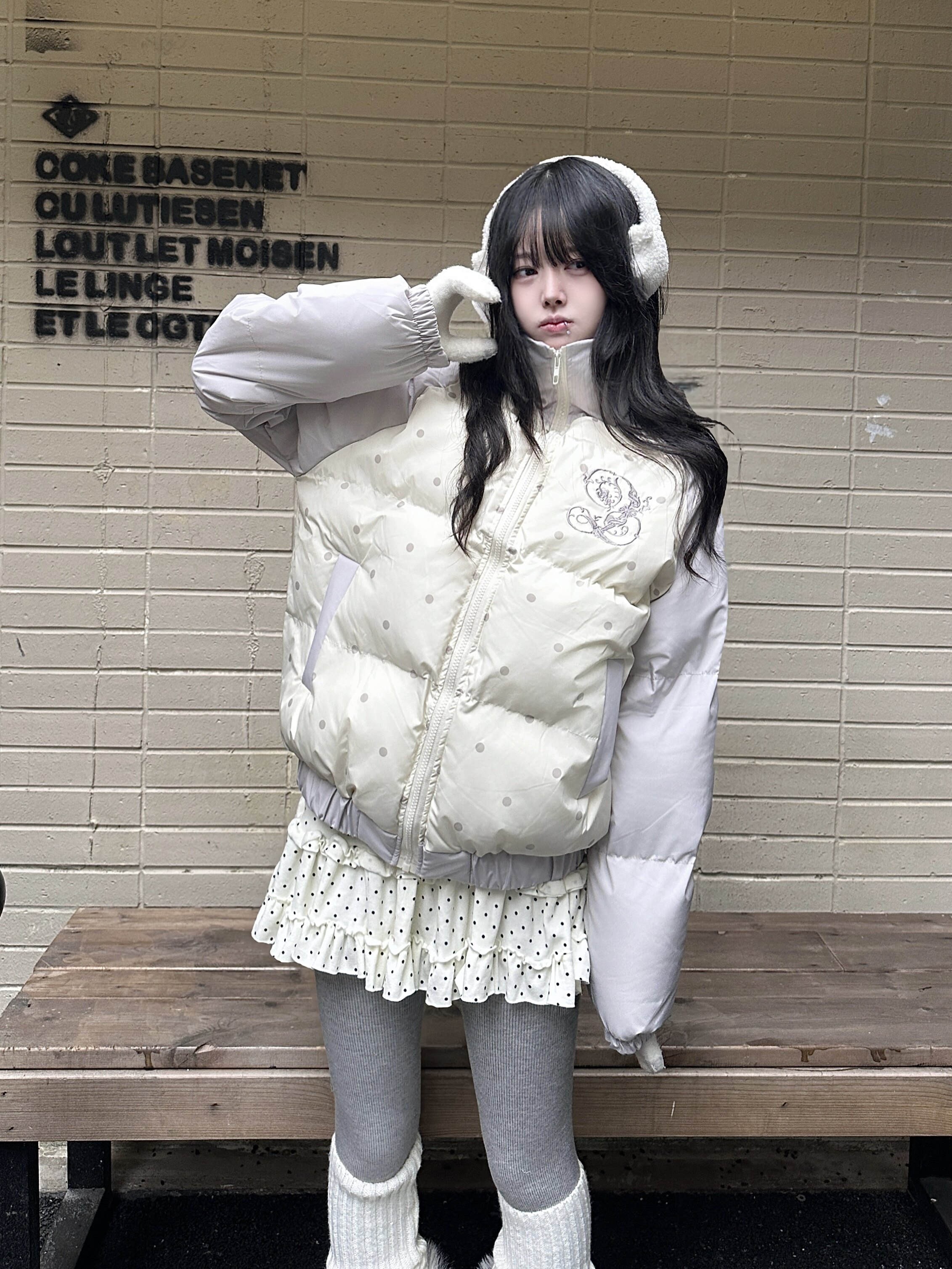 咖喱人冬季外套波点拼接棉衣女美式亚萌保暖抗寒小个子棉袄棉服