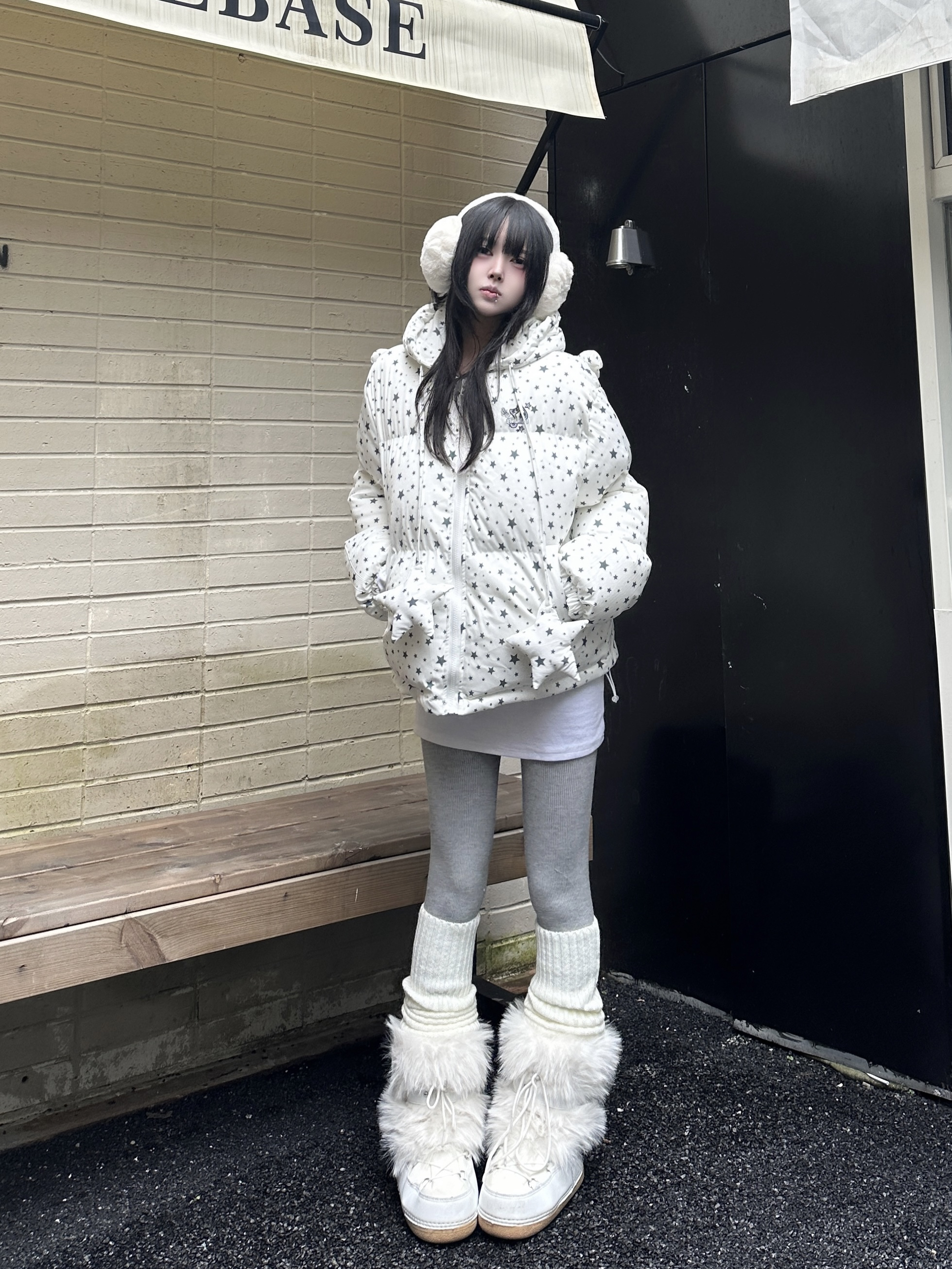 咖喱人原创星星满印带翅膀短款棉服宽松面包服女冬季保暖棉衣外套